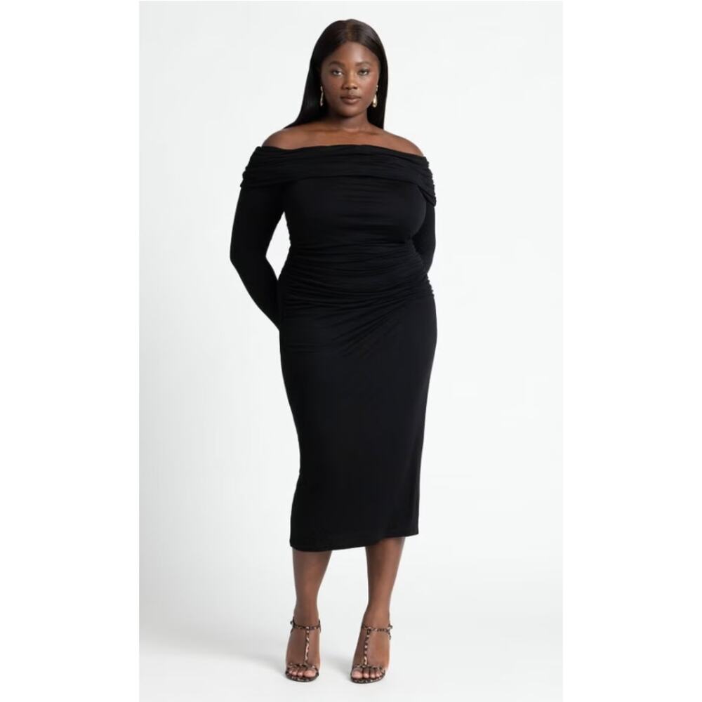 Eloquii Off the Shoulder Long Sleeve Midi Dress size 22 in Black